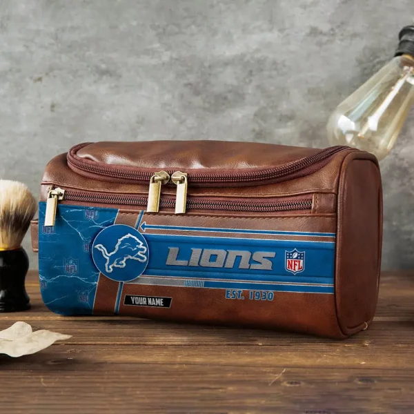 Detroit Lions VITCB043 Toiletry Bag, Leather Dopp Kit Accessory