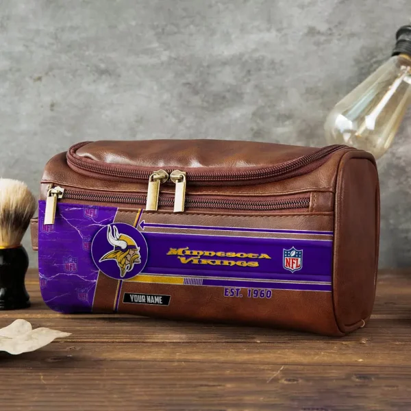 Minnesota Vikings VITCB053 Toiletry Bag, Leather Dopp Kit Accessory