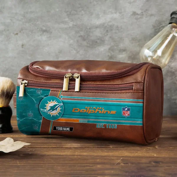 Miami Dolphins VITCB052 Toiletry Bag, Leather Dopp Kit Accessory