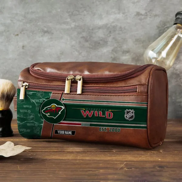 Minnesota Wild VITCB015 Leather Cosmetic Bag