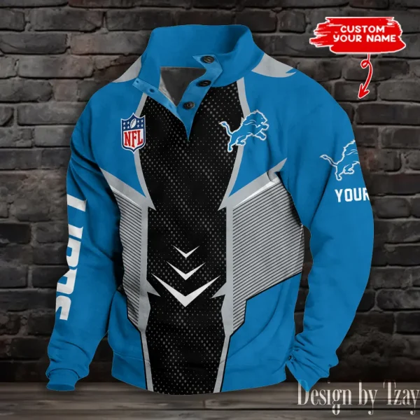 Detroit Lions NFL Half Button Long Sleeve Hoodie S9DBSCH1548