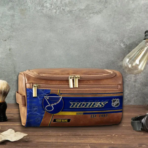 St Louis Blues VITCB026 Leather Cosmetic Bag