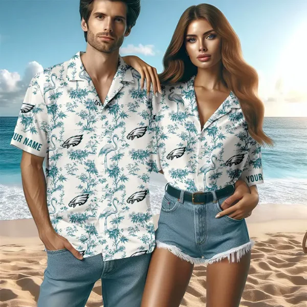 Philadelphia Eagles Mix And Toile De Jouy Pattern Couple Hawaiian Shirt