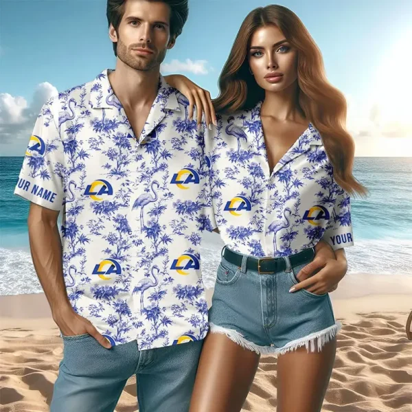 Los Angeles Rams Mix And Toile De Jouy Pattern Couple Hawaiian Shirt