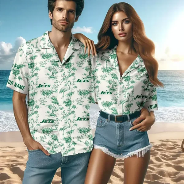 New York Jets Mix And Toile De Jouy Pattern Couple Hawaiian Shirt