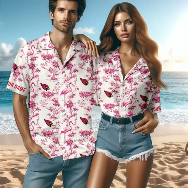 Arizona Cardinals Mix And Toile De Jouy Pattern Couple Hawaiian Shirt