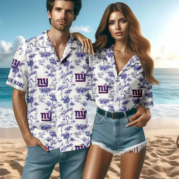New York Giants Mix And Toile De Jouy Pattern Couple Hawaiian Shirt