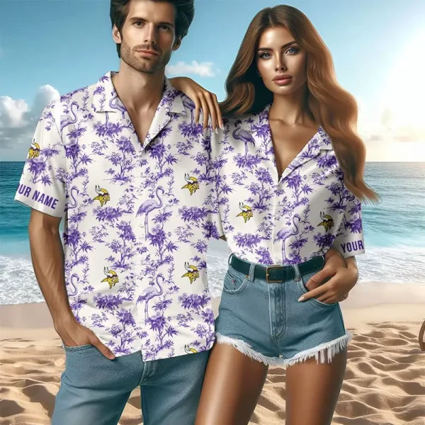 Minnesota Vikings Mix And Toile De Jouy Pattern Couple Hawaiian Shirt