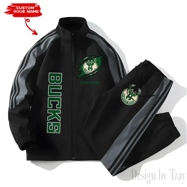 Milwaukee Bucks NBA New Style Versatile Sports Set Jacket And Pants S9VSS2PS235 - Image 2