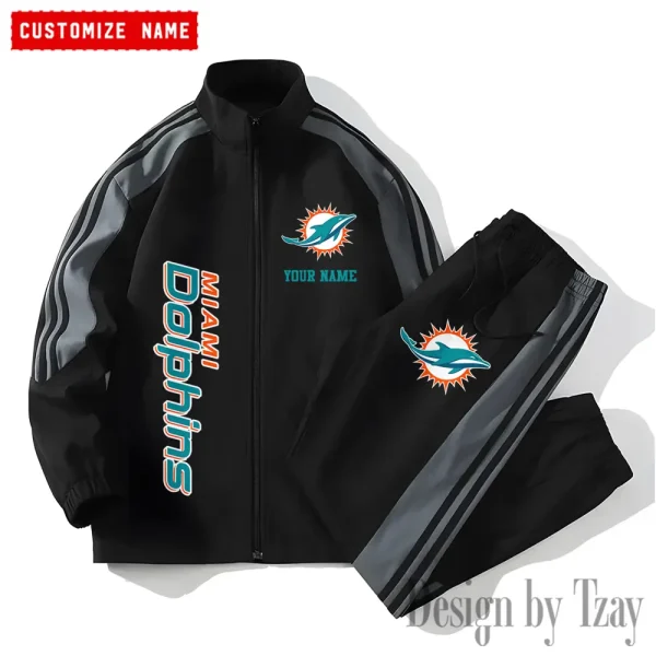 Miami Dolphins NFL New Style Versatile Sports Set Jacket And Pants S9VSS2PS206 - Image 2