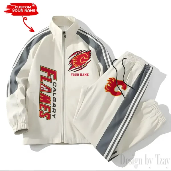 Calgary Flames NHL New Style Versatile Sports Set Jacket And Pants S9VSS2PS267 - Image 2