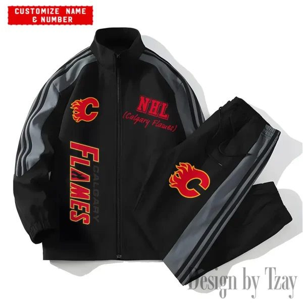 Calgary Flames NHL New Style Versatile Sports Set Jacket And Pants S9VSS2PS252 - Image 2