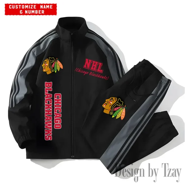 Chicago Blackhawks NHL New Style Versatile Sports Set Jacket And Pants S9VSS2PS254 - Image 2