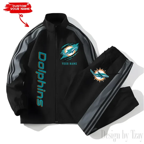 Miami Dolphins NFL New Style Versatile Sports Set Jacket And Pants S9VSS2PS362 - Image 2