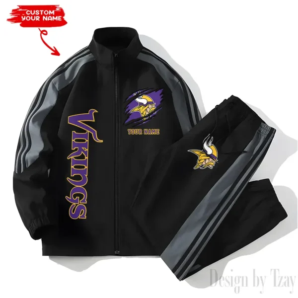 Minnesota Vikings NFL New Style Versatile Sports Set Jacket And Pants S9VSS2PS363 - Image 2