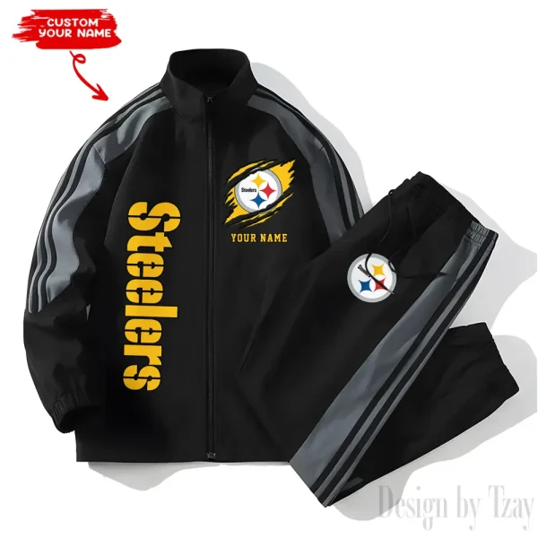 Pittsburgh Steelers NFL New Style Versatile Sports Set Jacket And Pants S9VSS2PS369 - Image 2