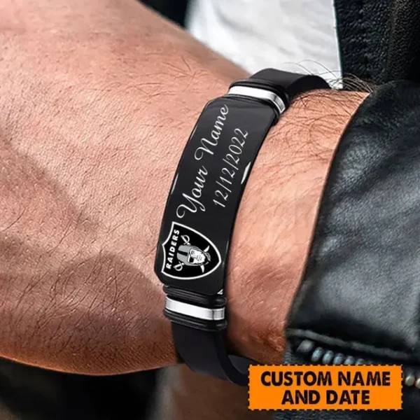 Las Vegas Raiders Personalized Stainless Steel Bracelet Gifts For Fans AZBRACELET071