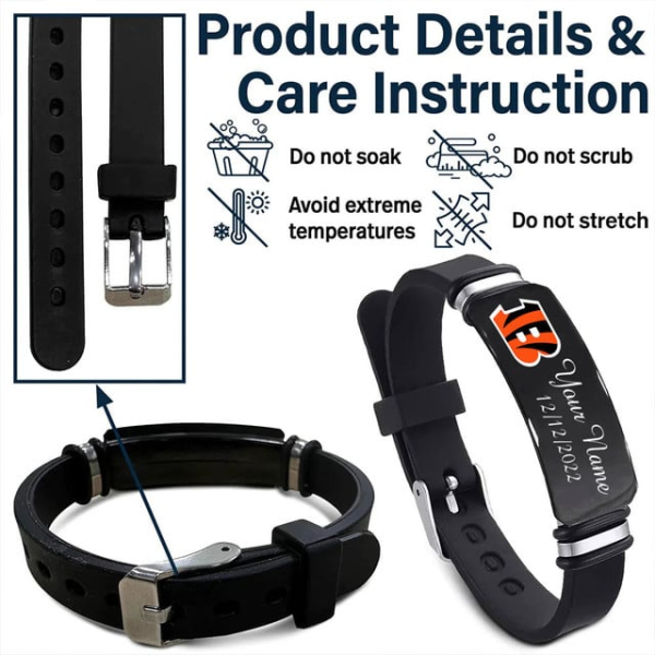 Cincinnati Bengals Personalized Stainless Steel Bracelet Gifts For Fans AZBRACELET085 - Image 2