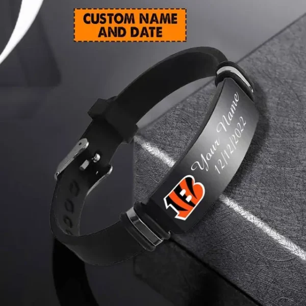 Cincinnati Bengals Personalized Stainless Steel Bracelet Gifts For Fans AZBRACELET085 - Image 3