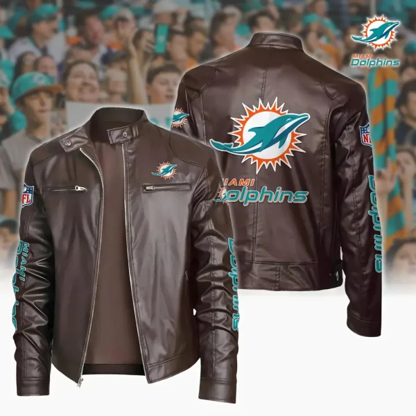 Miami Dolphins Custom Name Sport Leather Jacket SPTSLJ005 - Image 2