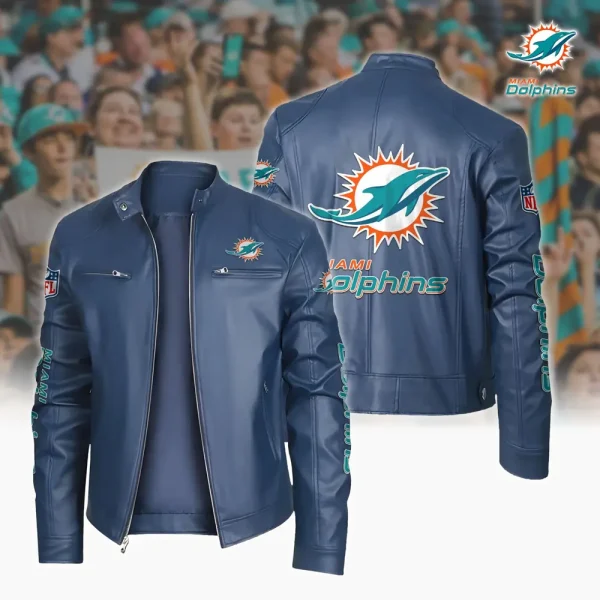 Miami Dolphins Custom Name Sport Leather Jacket SPTSLJ005 - Image 3