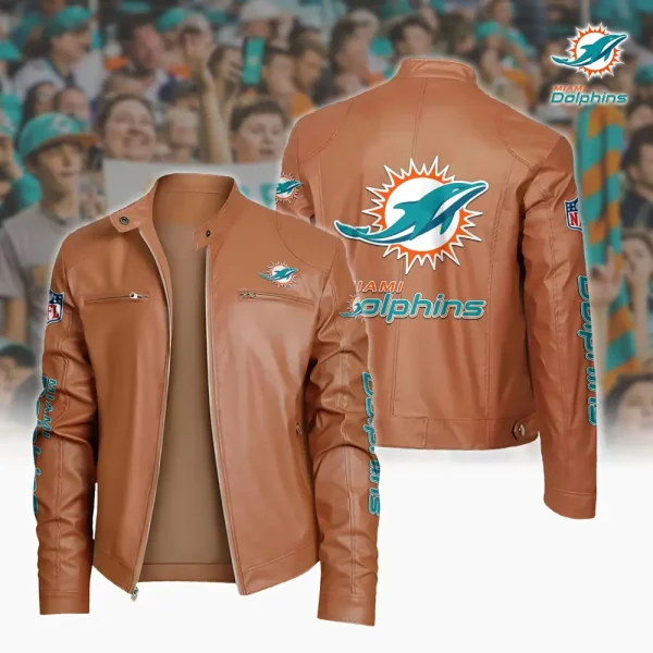 Miami Dolphins Custom Name Sport Leather Jacket SPTSLJ005 - Image 4