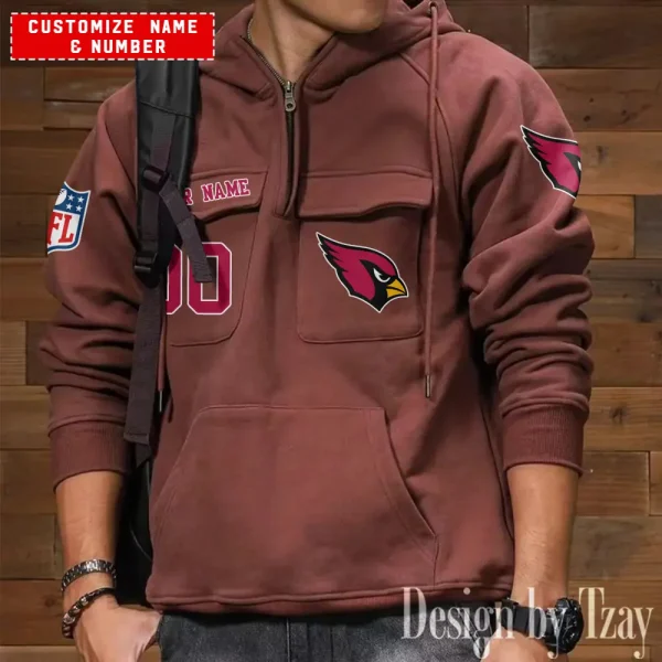 Arizona Cardinals NFL Multi Pocket Zipper Retro Hoodie AZVMHD702