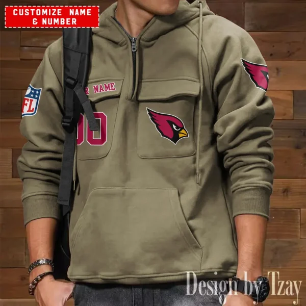 Arizona Cardinals NFL Multi Pocket Zipper Retro Hoodie AZVMHD702 - Image 2