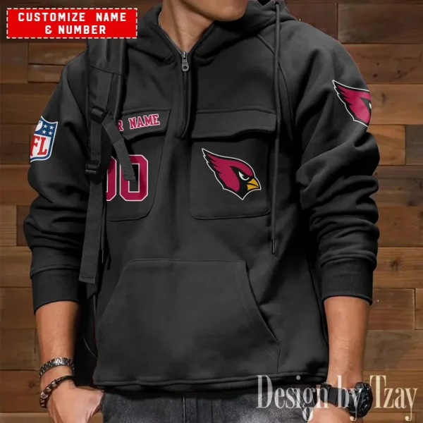 Arizona Cardinals NFL Multi Pocket Zipper Retro Hoodie AZVMHD702 - Image 4