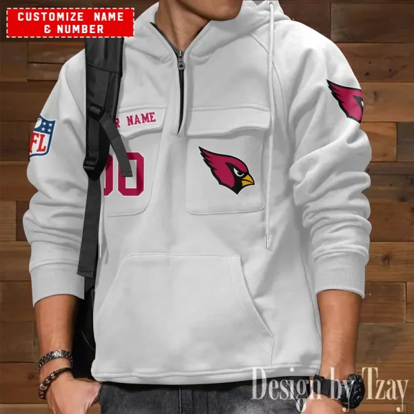 Arizona Cardinals NFL Multi Pocket Zipper Retro Hoodie AZVMHD702 - Image 5