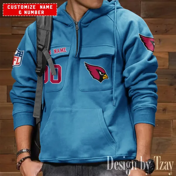 Arizona Cardinals NFL Multi Pocket Zipper Retro Hoodie AZVMHD702 - Image 6