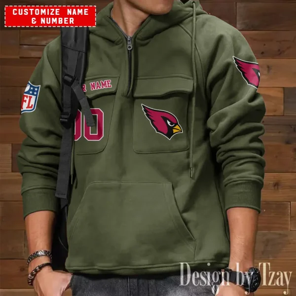 Arizona Cardinals NFL Multi Pocket Zipper Retro Hoodie AZVMHD702 - Image 7