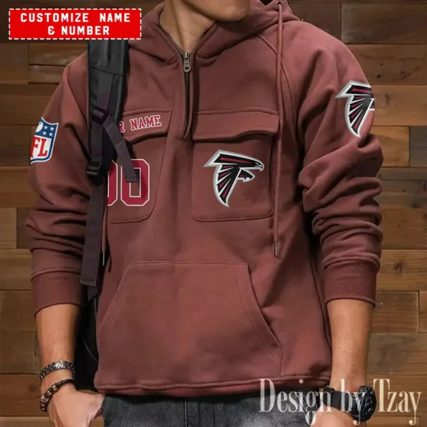 Atlanta Falcons NFL Multi Pocket Zipper Retro Hoodie AZVMHD703