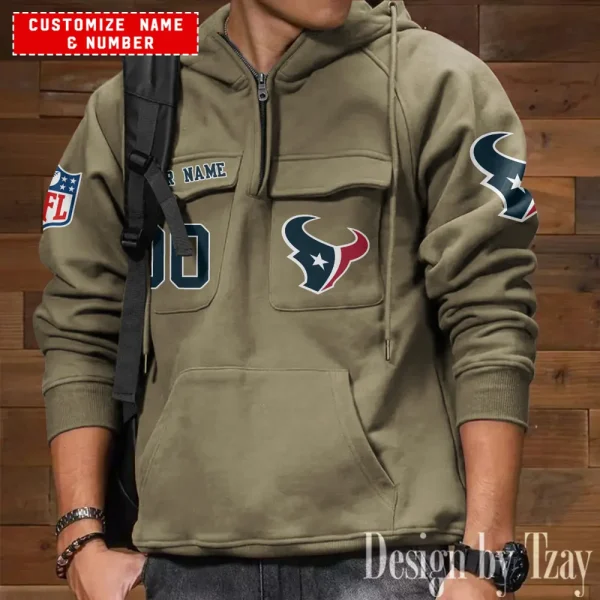 Houston Texans NFL Multi Pocket Zipper Retro Hoodie AZVMHD704