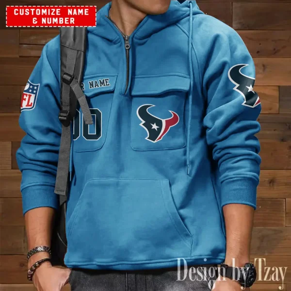 Houston Texans NFL Multi Pocket Zipper Retro Hoodie AZVMHD704 - Image 2