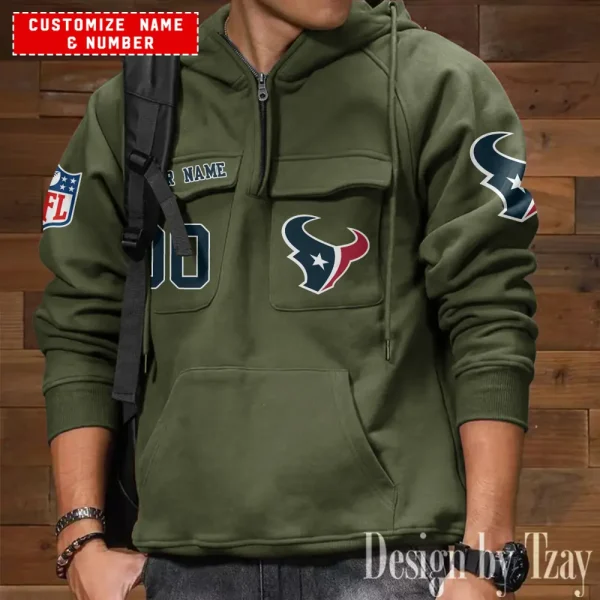 Houston Texans NFL Multi Pocket Zipper Retro Hoodie AZVMHD704 - Image 3