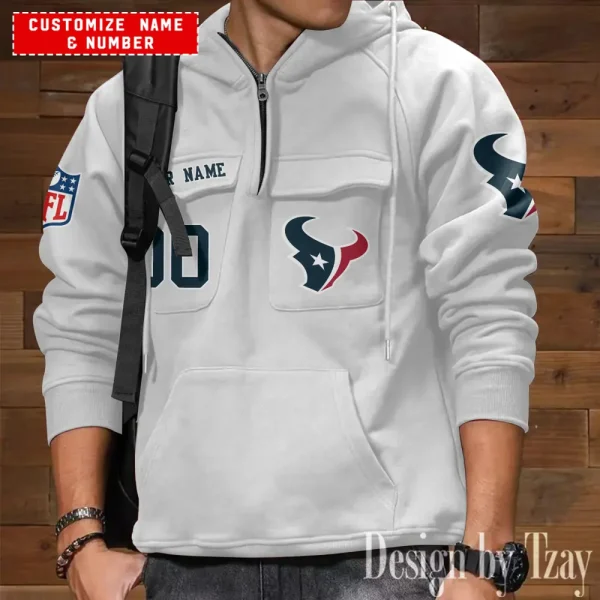 Houston Texans NFL Multi Pocket Zipper Retro Hoodie AZVMHD704 - Image 4