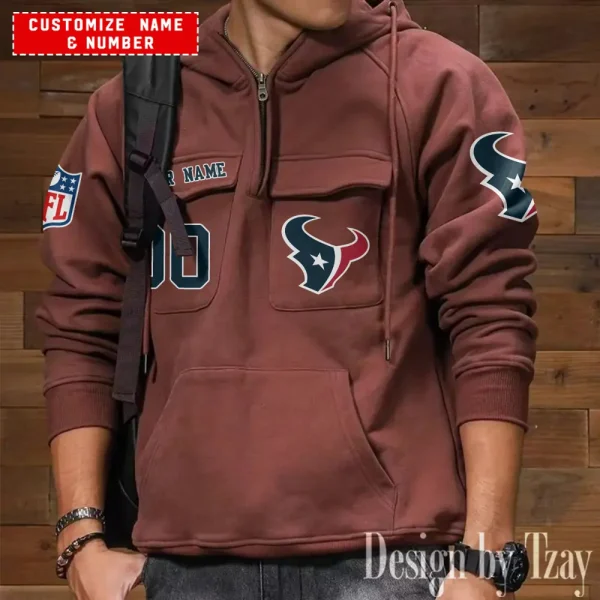 Houston Texans NFL Multi Pocket Zipper Retro Hoodie AZVMHD704 - Image 6