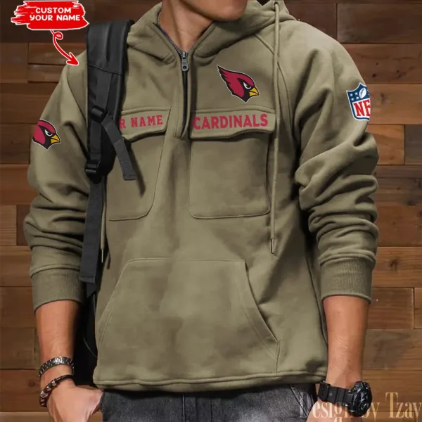 Arizona Cardinals Multi Pocket Zipper Retro Hoodie AZVMHD670 - Image 2