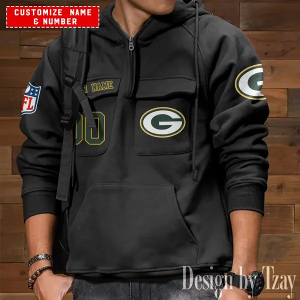 Green Bay Packers NFL Multi Pocket Zipper Retro Hoodie AZVMHD705