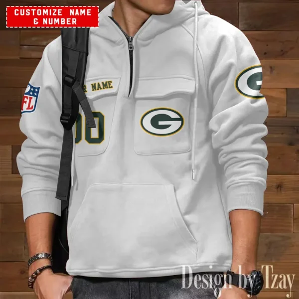 Green Bay Packers NFL Multi Pocket Zipper Retro Hoodie AZVMHD705 - Image 2