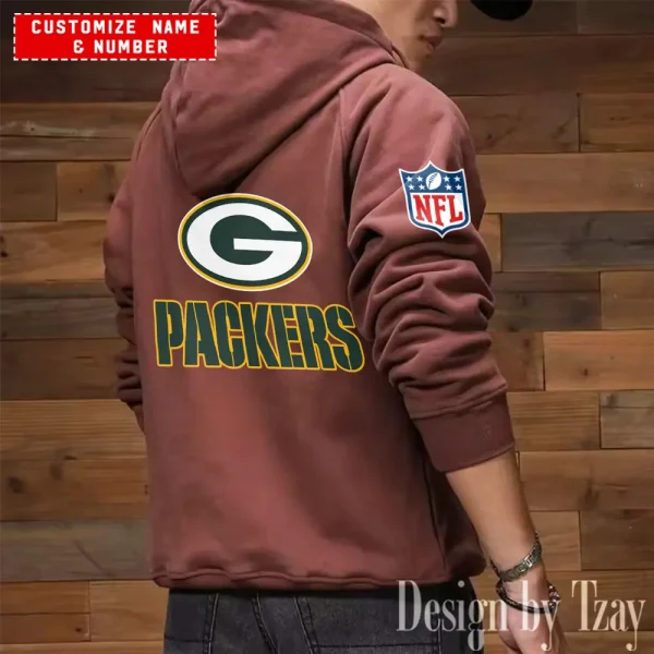 Green Bay Packers NFL Multi Pocket Zipper Retro Hoodie AZVMHD705 - Image 6