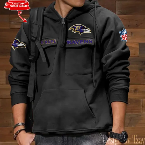 Baltimore Ravens Multi Pocket Zipper Retro Hoodie AZVMHD672