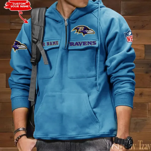 Baltimore Ravens Multi Pocket Zipper Retro Hoodie AZVMHD672 - Image 3