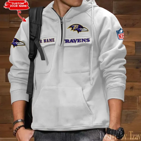 Baltimore Ravens Multi Pocket Zipper Retro Hoodie AZVMHD672 - Image 4