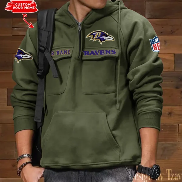 Baltimore Ravens Multi Pocket Zipper Retro Hoodie AZVMHD672 - Image 5