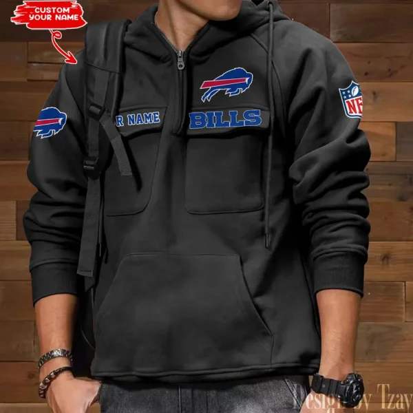 Buffalo Bills Multi Pocket Zipper Retro Hoodie AZVMHD673 - Image 2