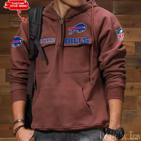 Buffalo Bills Multi Pocket Zipper Retro Hoodie AZVMHD673 - Image 3