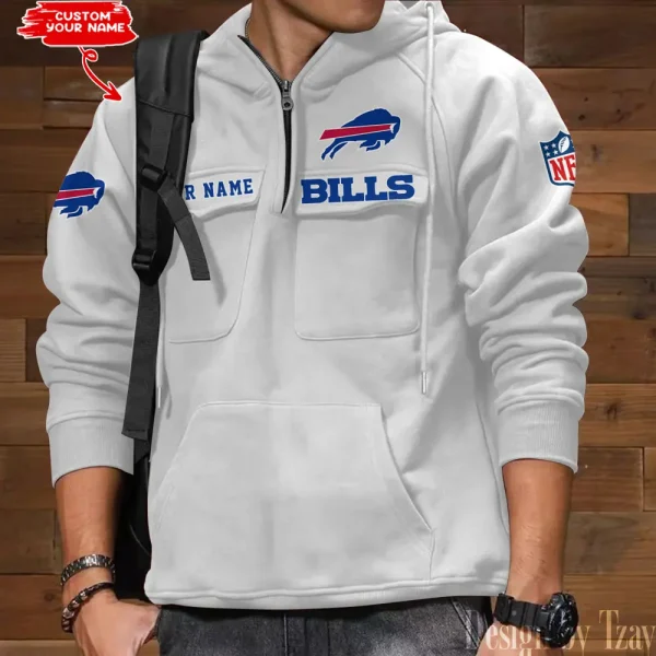 Buffalo Bills Multi Pocket Zipper Retro Hoodie AZVMHD673 - Image 4