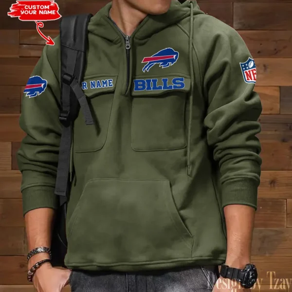 Buffalo Bills Multi Pocket Zipper Retro Hoodie AZVMHD673 - Image 5